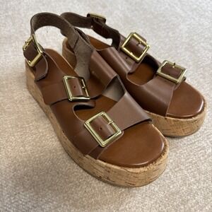 CHRISTIAN DI RICCIO Brown Leather Platform Sandals Sz 7.5/38 - Made In Italy